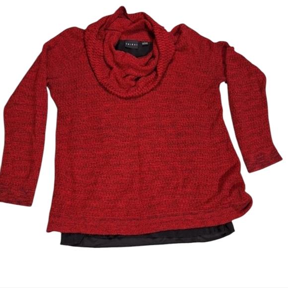 Tribal Women's Large Red Long sleeve Long Knit Sweater Lined Cowl Neck - Picture 1 of 9